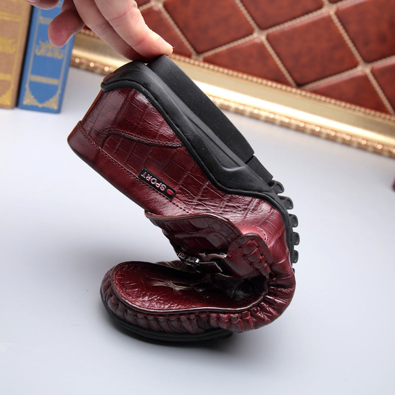 Men's Cowhide Spring British Leisure Slip On Casual Shoes