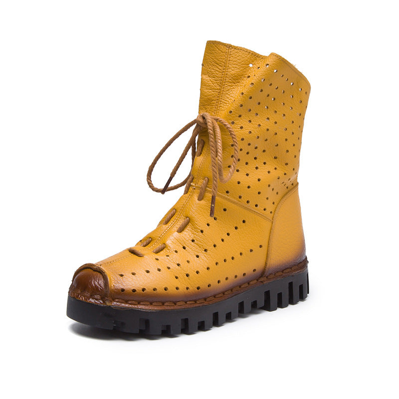 Women's Side Zipper Breathable Hole Single Flat Boots