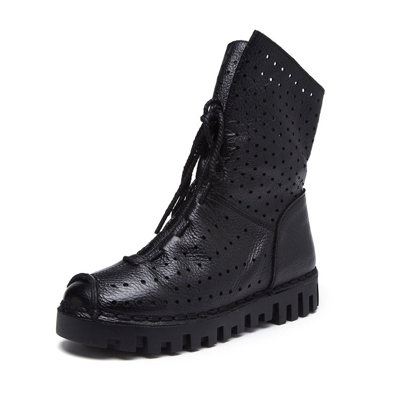 Women's Side Zipper Breathable Hole Single Flat Boots