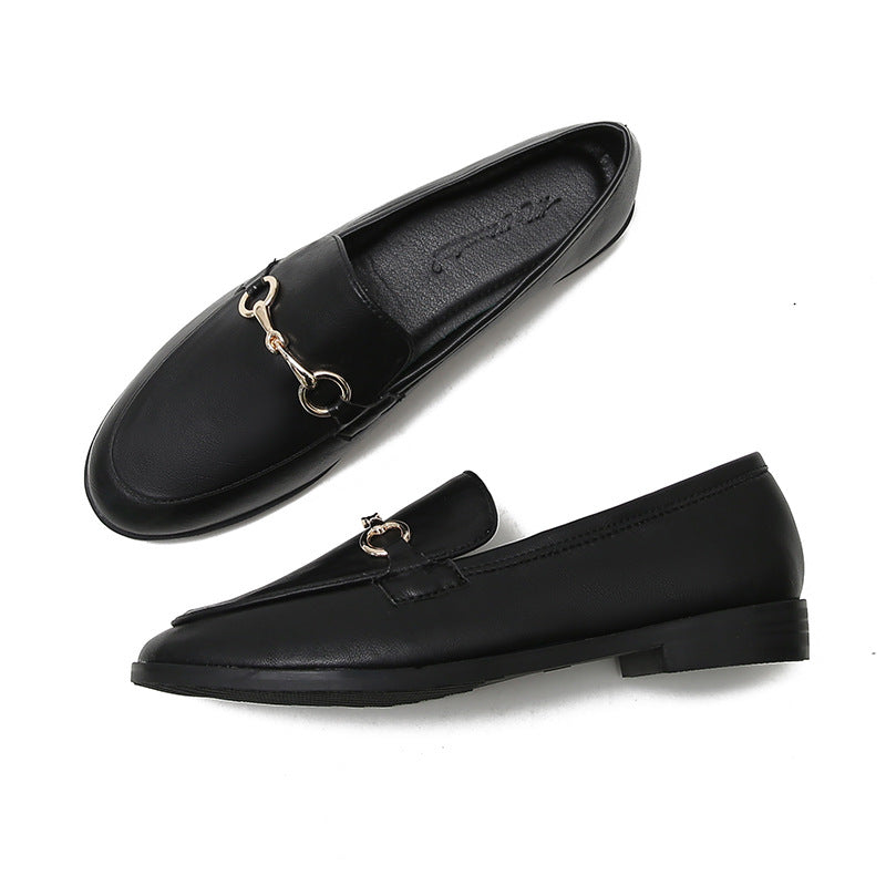 Women's Pumps Small Autumn Slip-on Flat Retro Leather Shoes