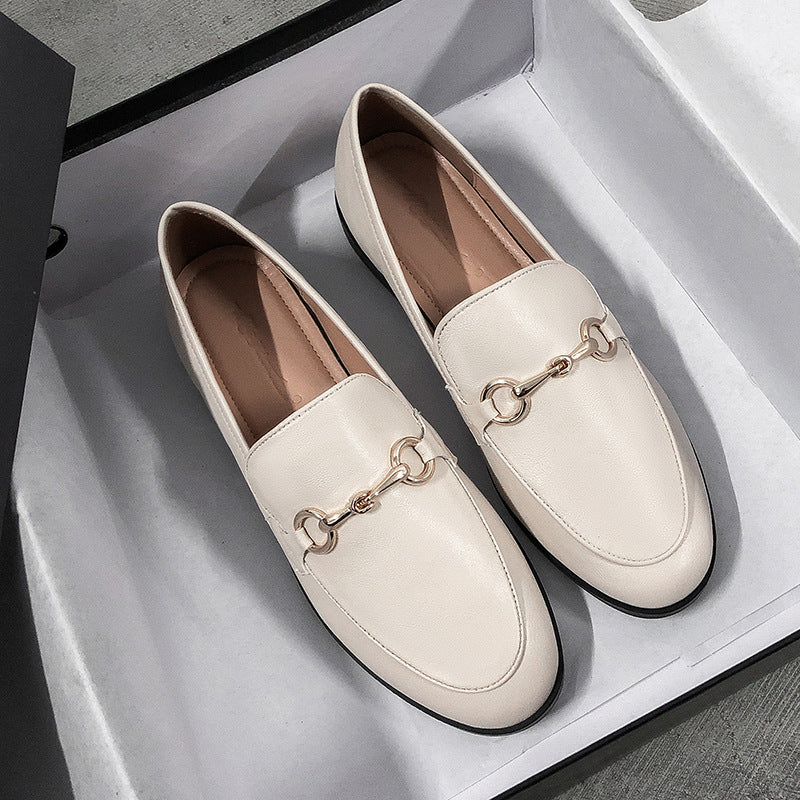 Women's Pumps Small Autumn Slip-on Flat Retro Leather Shoes