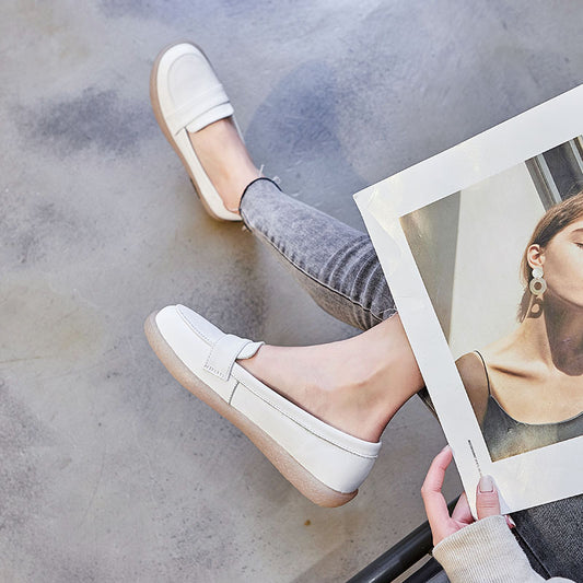 Women's Autumn Pregnant White Pumps Genuine Flat Casual Shoes