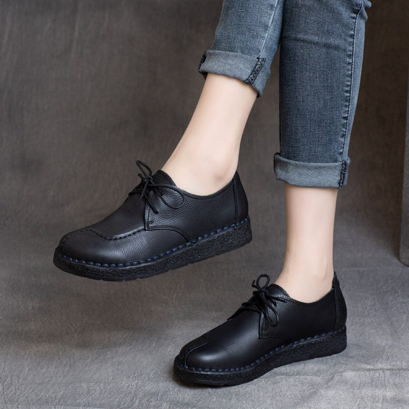 Style Vintage Cowhide Low Soft Bottom Women's Casual Shoes