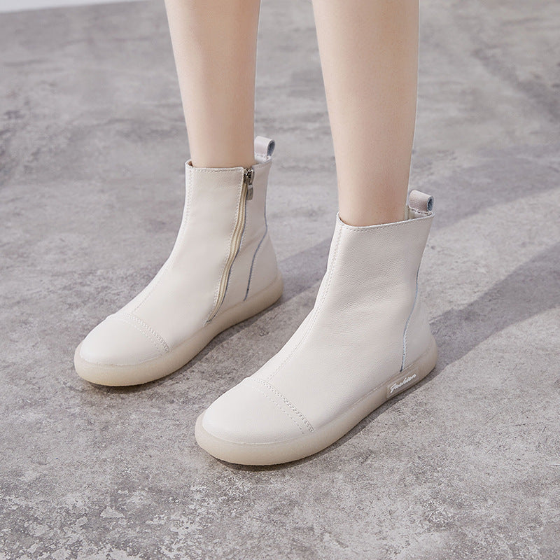 Women's Short Cowhide Beef Tendon Martin Side Zipper Boots