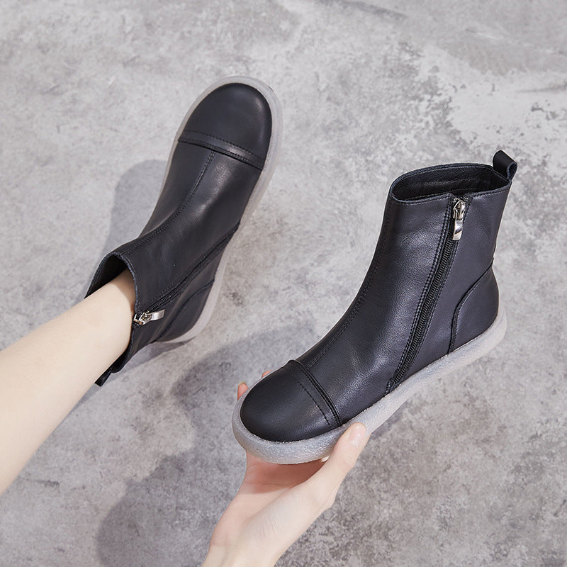 Women's Short Cowhide Beef Tendon Martin Side Zipper Boots