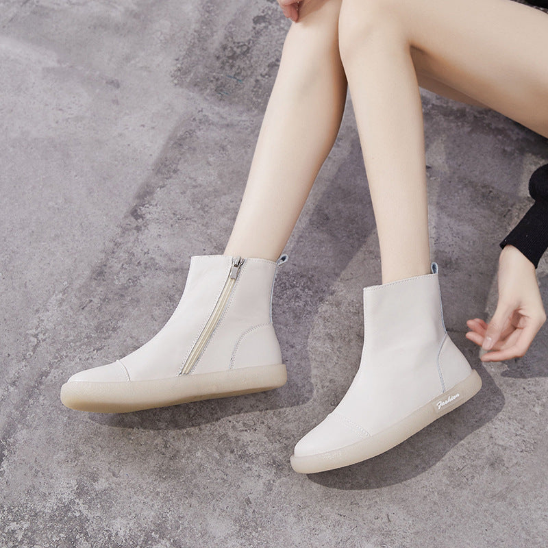 Women's Short Cowhide Beef Tendon Martin Side Zipper Boots