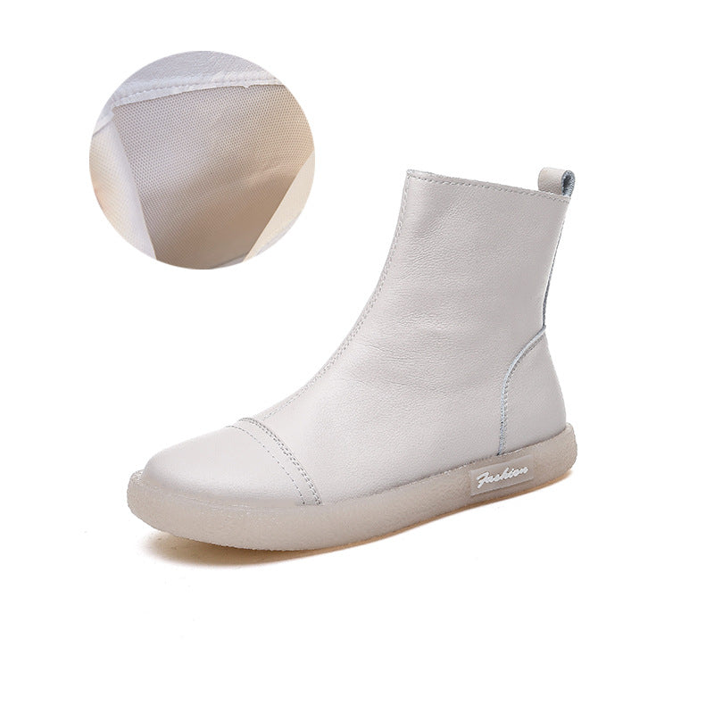 Women's Short Cowhide Beef Tendon Martin Side Zipper Boots