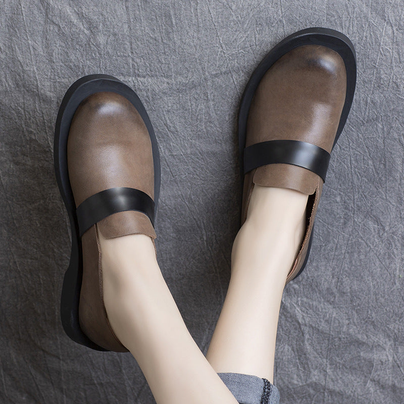 Women's Spring British Cowhide Slip-on Flat High-cut Women's Casual Shoes