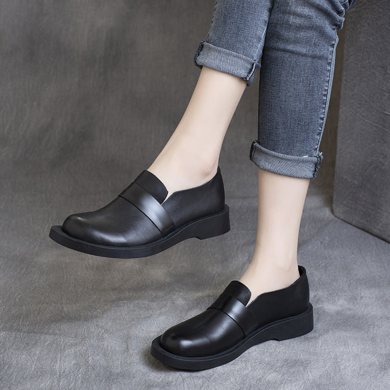 Women's Spring British Cowhide Slip-on Flat High-cut Women's Casual Shoes