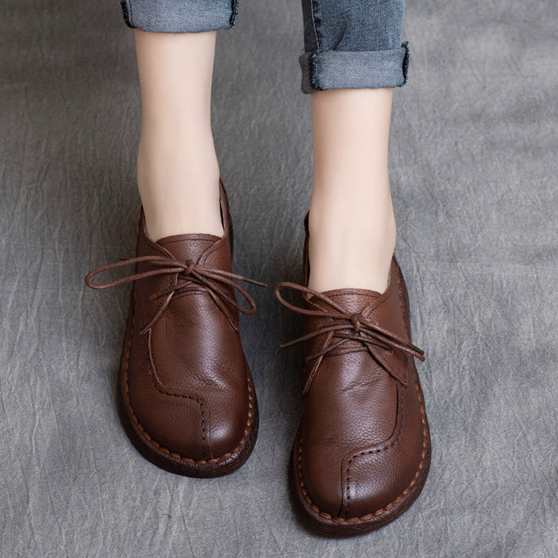 Style Vintage Cowhide Low Soft Bottom Women's Casual Shoes