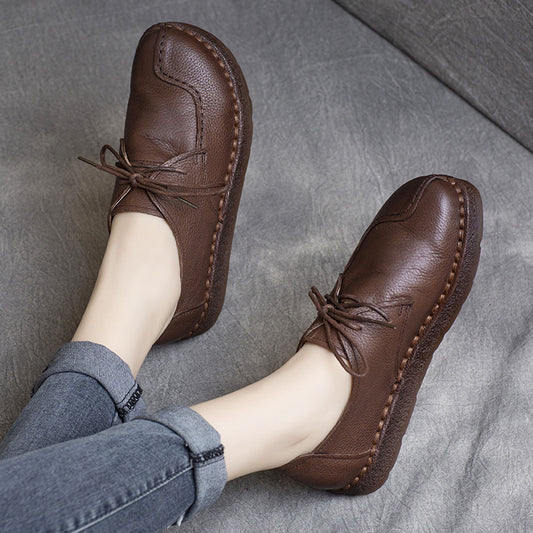 Style Vintage Cowhide Low Soft Bottom Women's Casual Shoes