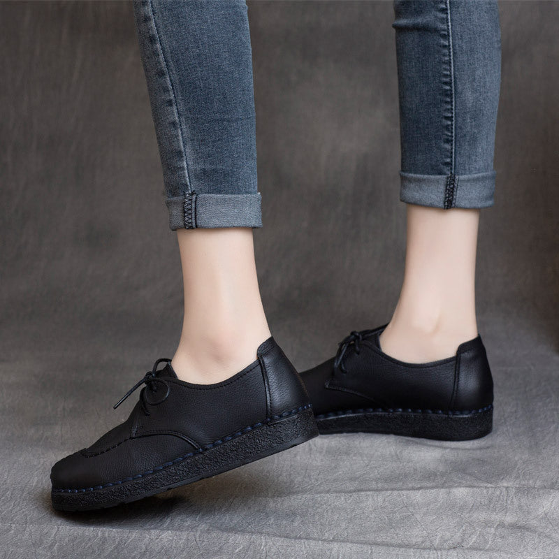 Style Vintage Cowhide Low Soft Bottom Women's Casual Shoes