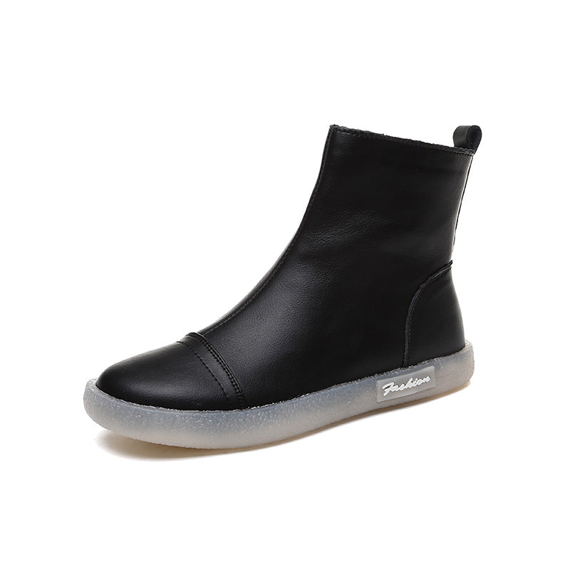 Women's Short Cowhide Beef Tendon Martin Side Zipper Boots
