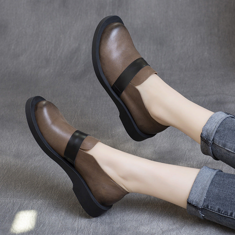 Women's Spring British Cowhide Slip-on Flat High-cut Women's Casual Shoes