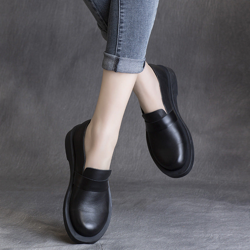 Women's Spring British Cowhide Slip-on Flat High-cut Women's Casual Shoes