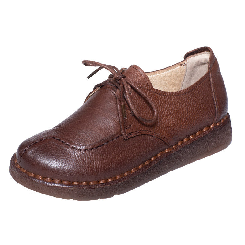 Style Vintage Cowhide Low Soft Bottom Women's Casual Shoes