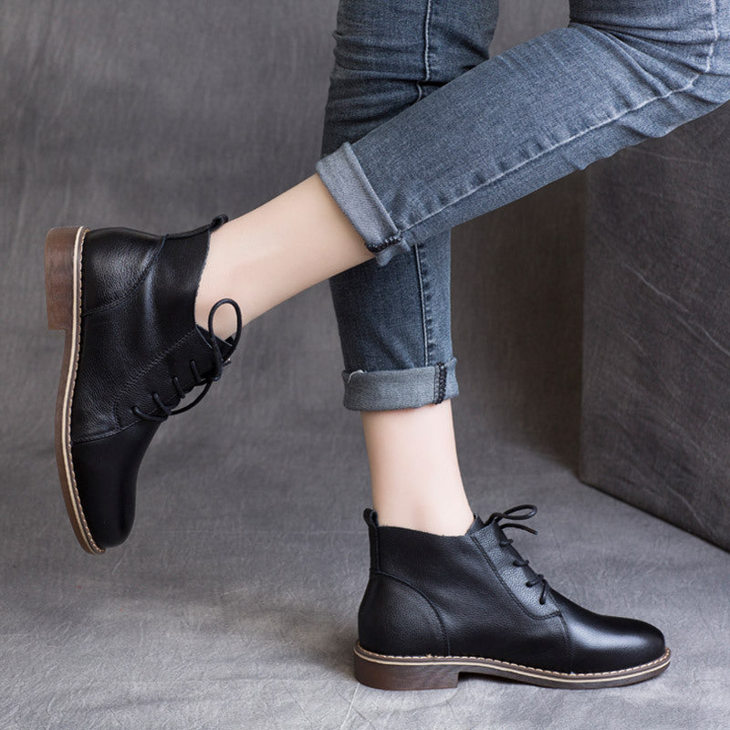 Retro Cowhide Mid British Style Single-layer Women's Casual Shoes