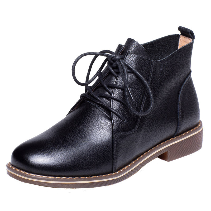 Retro Cowhide Mid British Style Single-layer Women's Casual Shoes