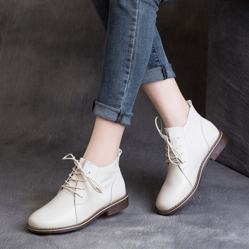 Retro Cowhide Mid British Style Single-layer Women's Casual Shoes