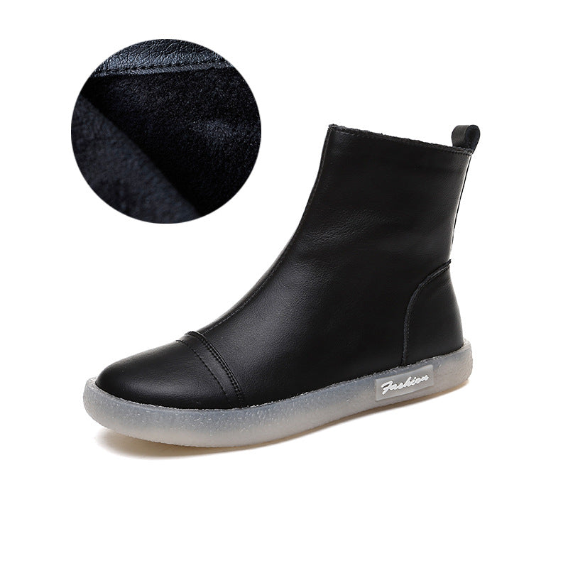 Women's Short Cowhide Beef Tendon Martin Side Zipper Boots