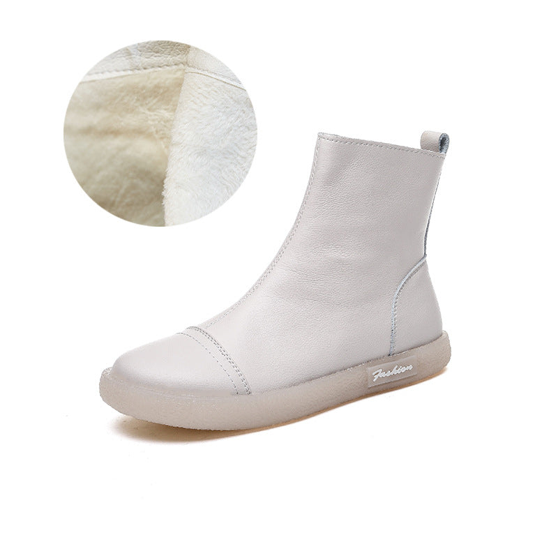 Women's Short Cowhide Beef Tendon Martin Side Zipper Boots