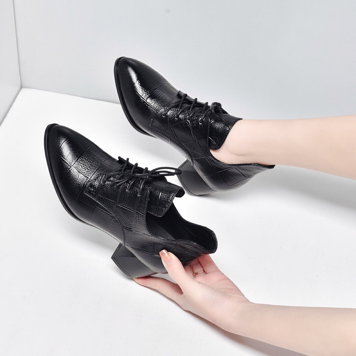 Women's Genuine Mid Pointed Toe Single-layer Thick With Leather Shoes