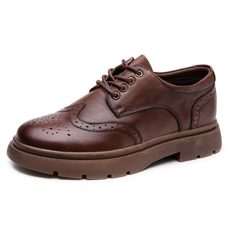 Women's Ethnic Style Brogue High-cut First Layer Cowhide Board Fashion Women's Casual Shoes