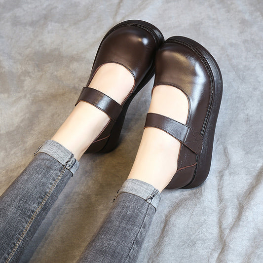 Women's Spring Platform Thick-soled Cowhide Handmade Ethnic Style Casual Shoes