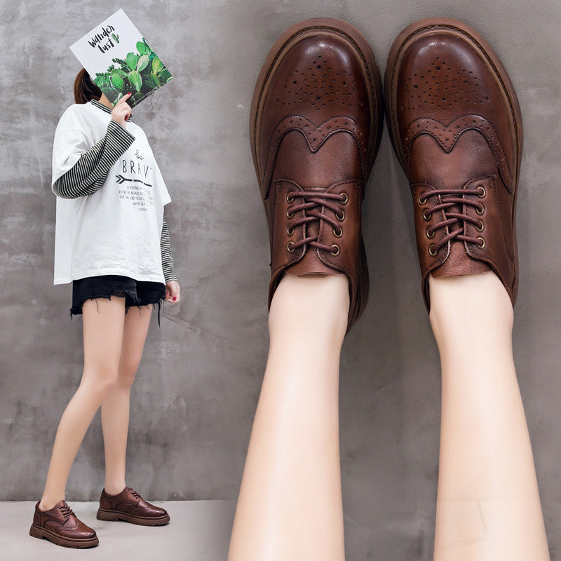 Women's Ethnic Style Brogue High-cut First Layer Cowhide Board Fashion Women's Casual Shoes