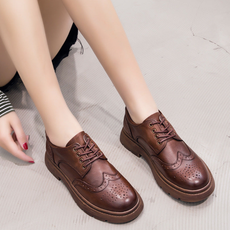Women's Ethnic Style Brogue High-cut First Layer Cowhide Board Fashion Women's Casual Shoes