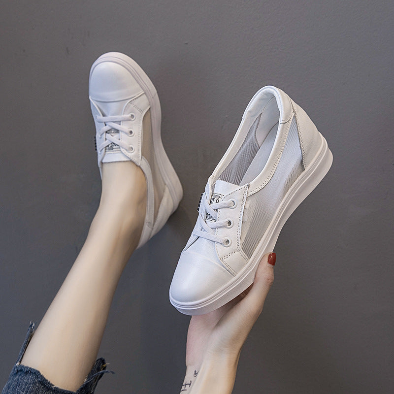 Women's Low-cut White Wild Inner Height Increasing Board Mesh Breathable Women's Casual Shoes