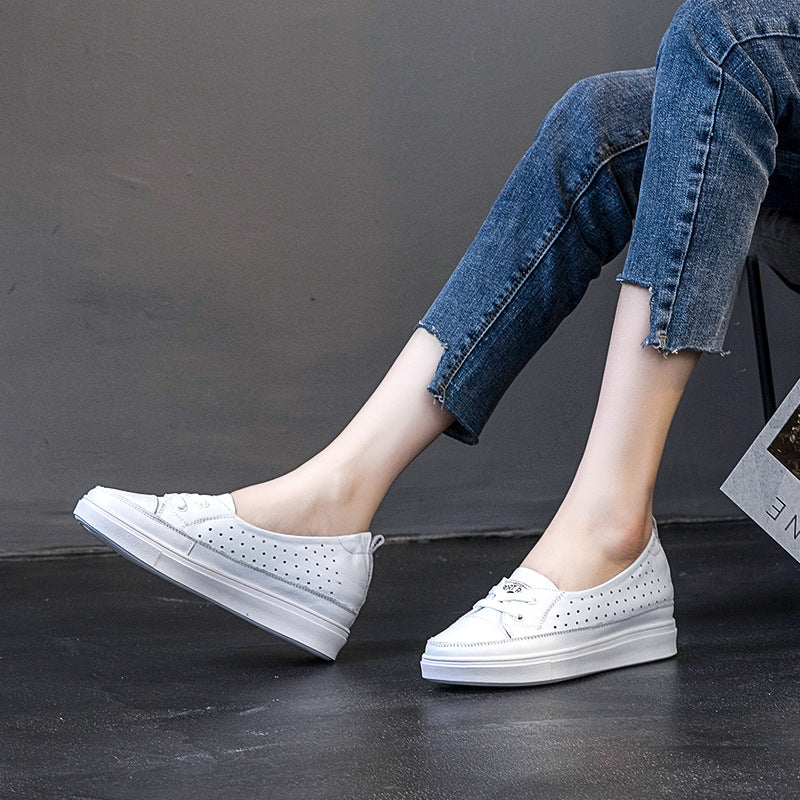 Women's White Summer Spring Thick Bottom Soft Genuine Shallow Women's Casual Shoes