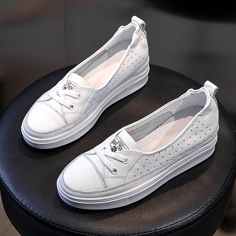 Women's White Summer Spring Thick Bottom Soft Genuine Shallow Women's Casual Shoes