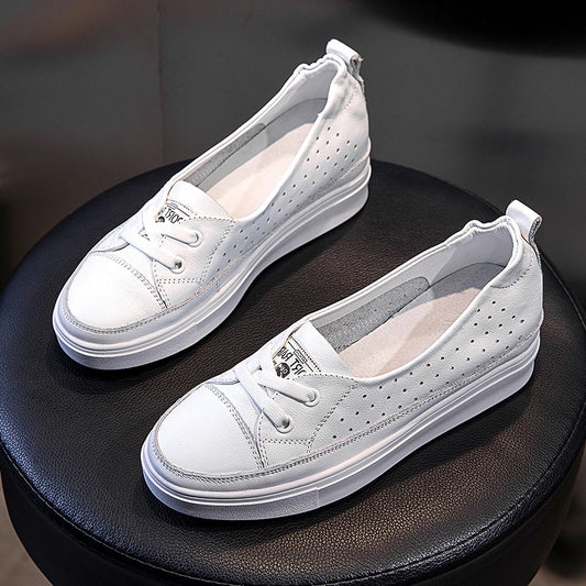 Women's White Summer Spring Thick Bottom Soft Genuine Shallow Women's Casual Shoes