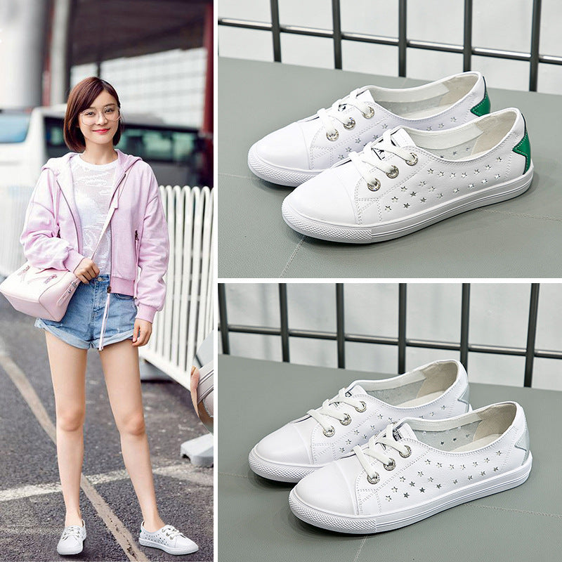 Women's Large Size Summer Authentic Hollow Out White Breathable Low-cut Women's Casual Shoes