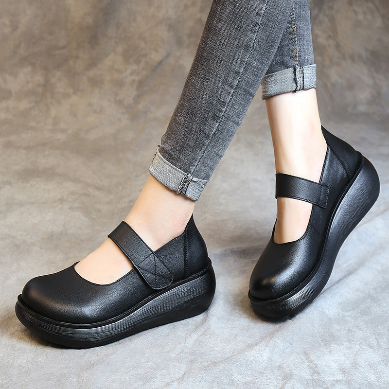 Women's Spring Platform Thick-soled Cowhide Handmade Ethnic Style Casual Shoes