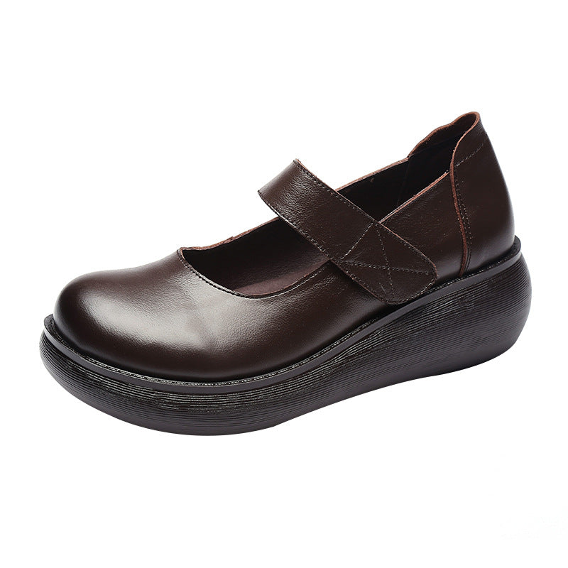 Women's Spring Platform Thick-soled Cowhide Handmade Ethnic Style Casual Shoes