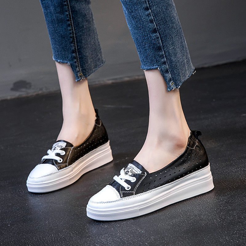 Women's White Summer Spring Thick Bottom Soft Genuine Shallow Women's Casual Shoes