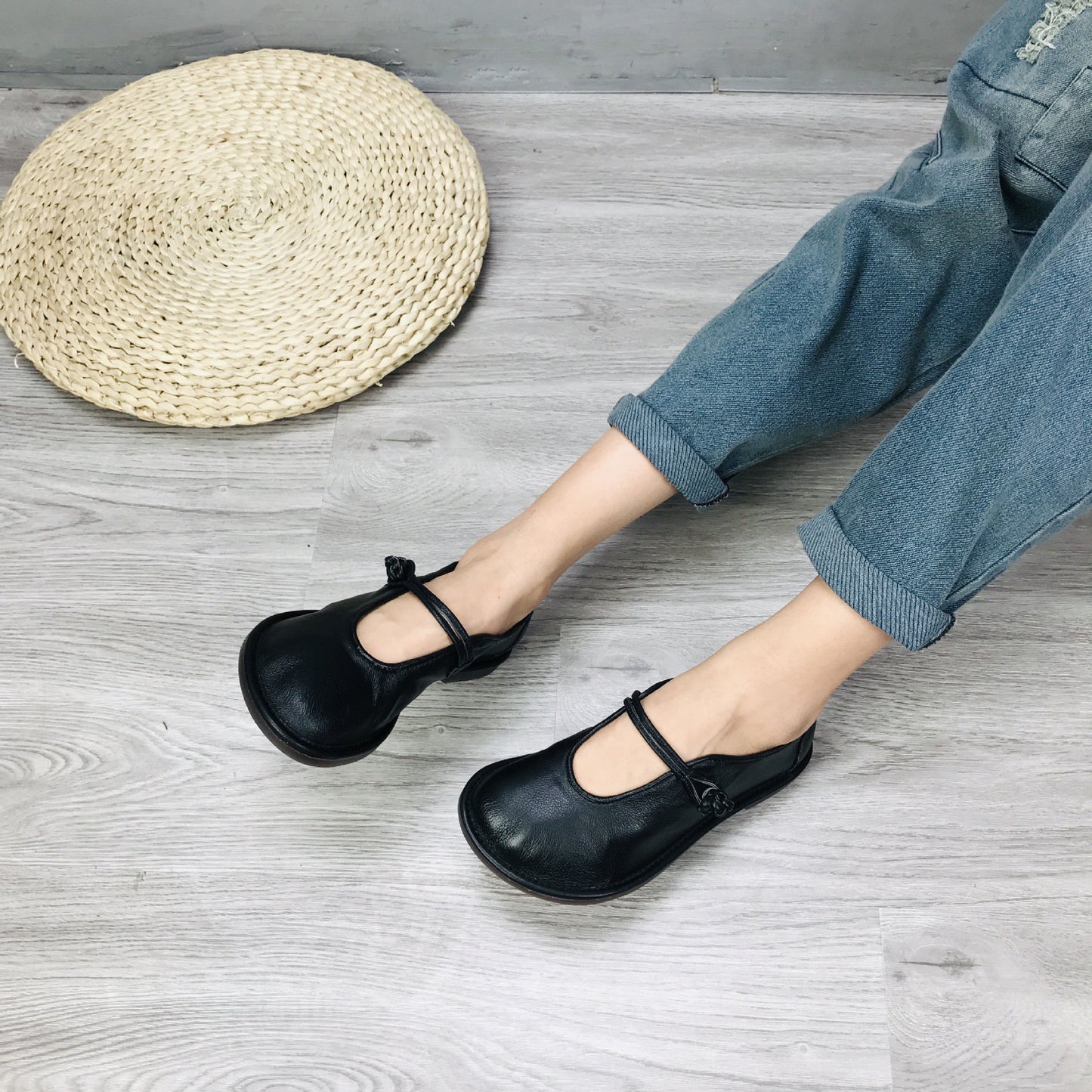 Women's Authentic Low Spring Cowhide Single-layer One-word Women's Casual Shoes