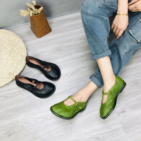 Women's Authentic Low Spring Cowhide Single-layer One-word Women's Casual Shoes