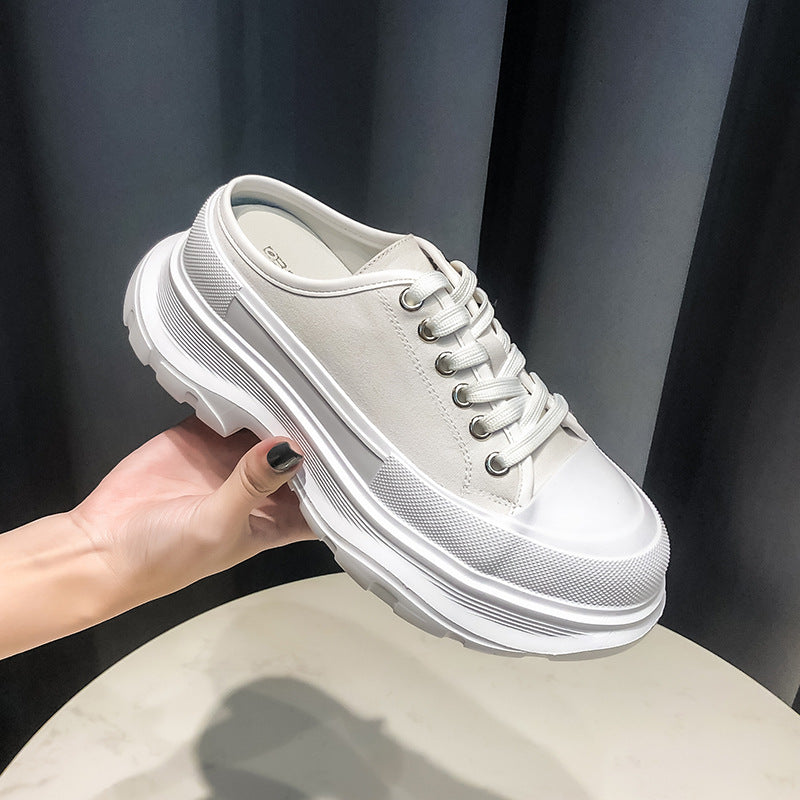 Women's White Platform Dad Increased Half Support Casual Shoes