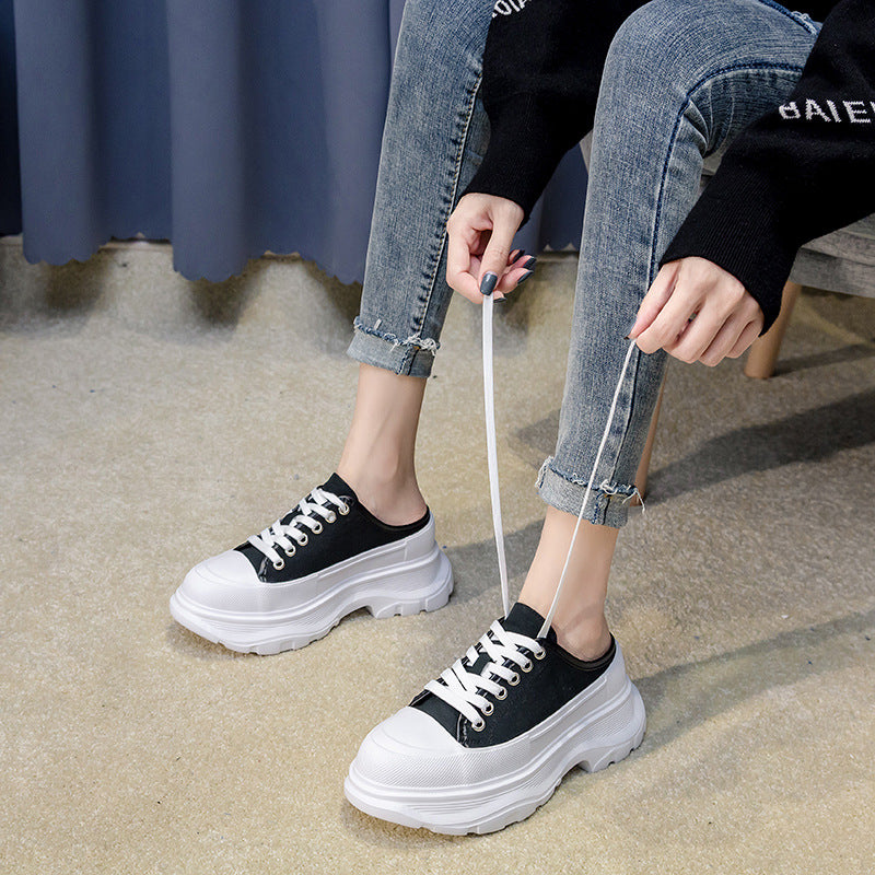 Women's White Platform Dad Increased Half Support Casual Shoes