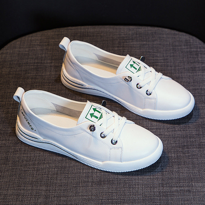 Women's Top Layer Cowhide White Simple Slip-on Casual Shoes