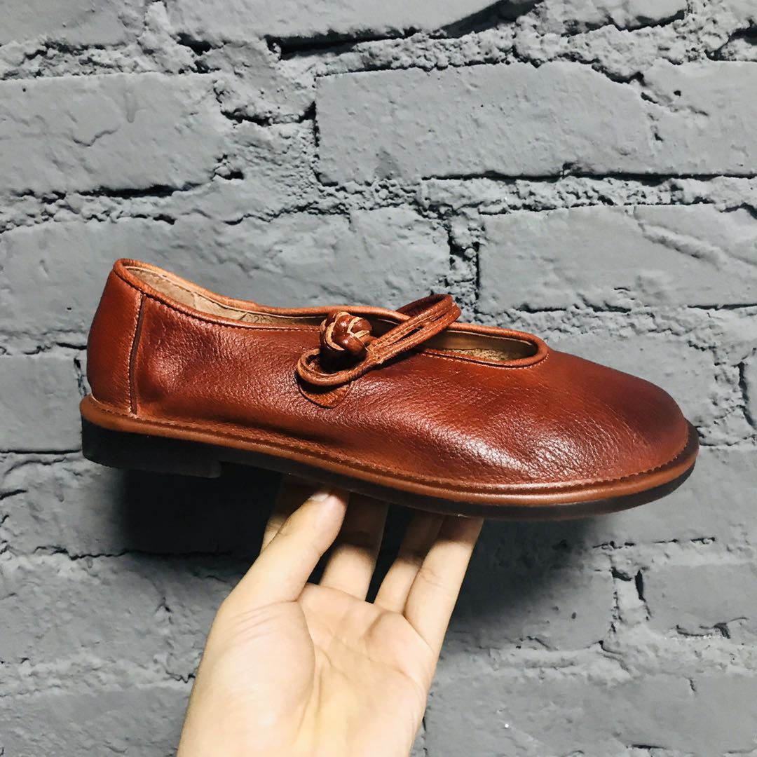 Women's Authentic Low Spring Cowhide Single-layer One-word Women's Casual Shoes