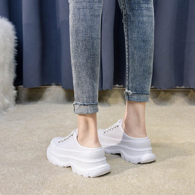 Women's White Platform Dad Increased Half Support Casual Shoes