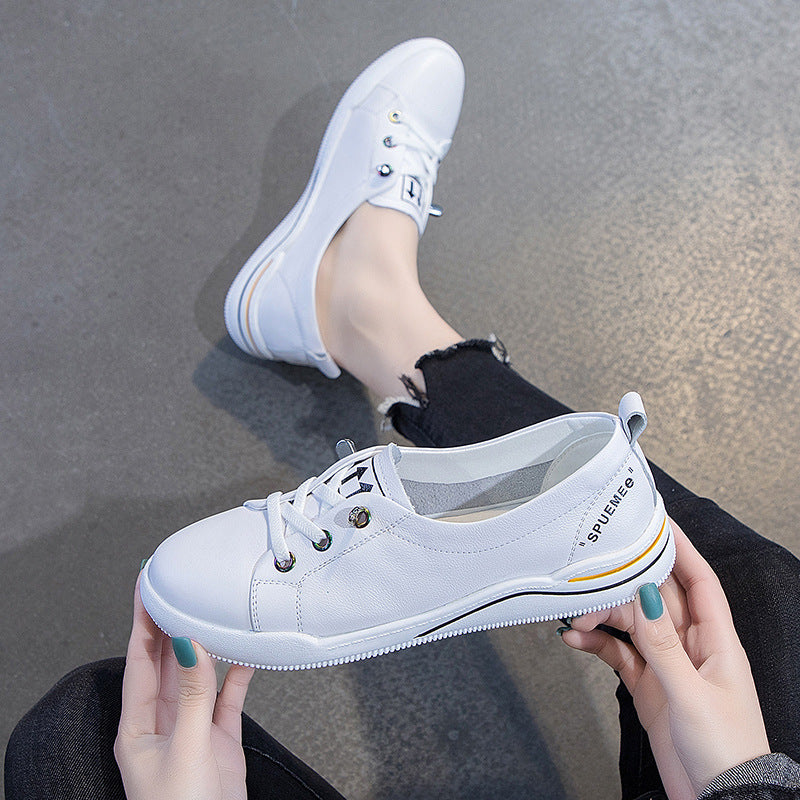 Women's Top Layer Cowhide White Simple Slip-on Casual Shoes