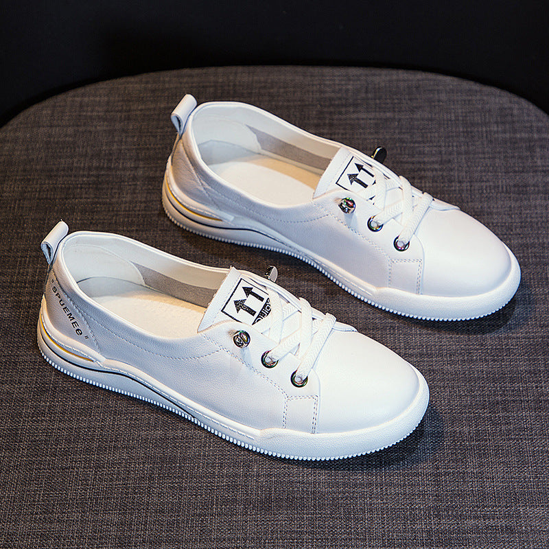 Women's Top Layer Cowhide White Simple Slip-on Casual Shoes