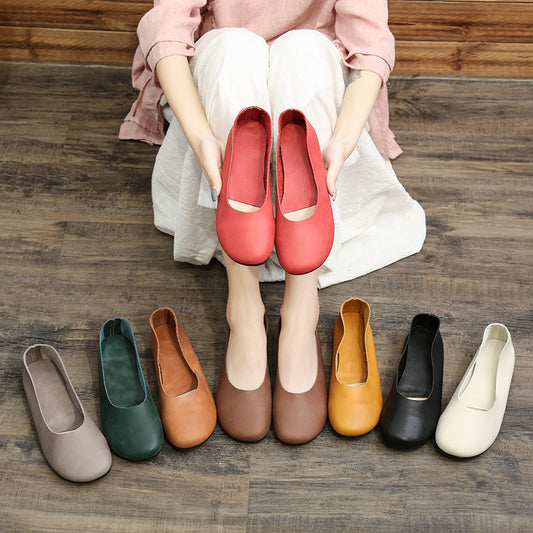 Women's Handmade Genuine Soft Bottom Granny Flat Low-cut Mom Four Women's Casual Shoes