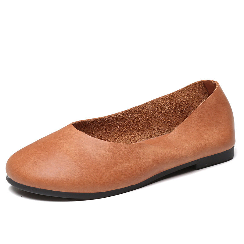 Women's Handmade Genuine Soft Bottom Granny Flat Low-cut Mom Four Women's Casual Shoes