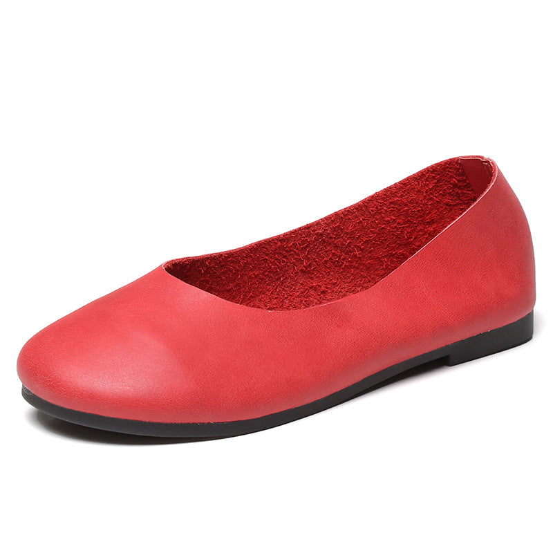 Women's Handmade Genuine Soft Bottom Granny Flat Low-cut Mom Four Women's Casual Shoes